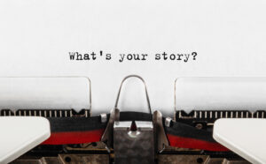 Text What's your story typed on retro typewriter